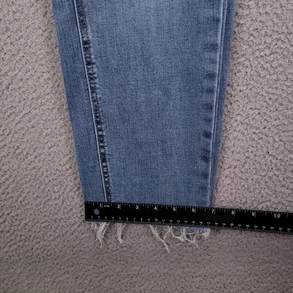 OAT Jeans Size 4/27 Straight Leg High Rise Frayed Hem Medium Wash Denim - Picture 11 of 12